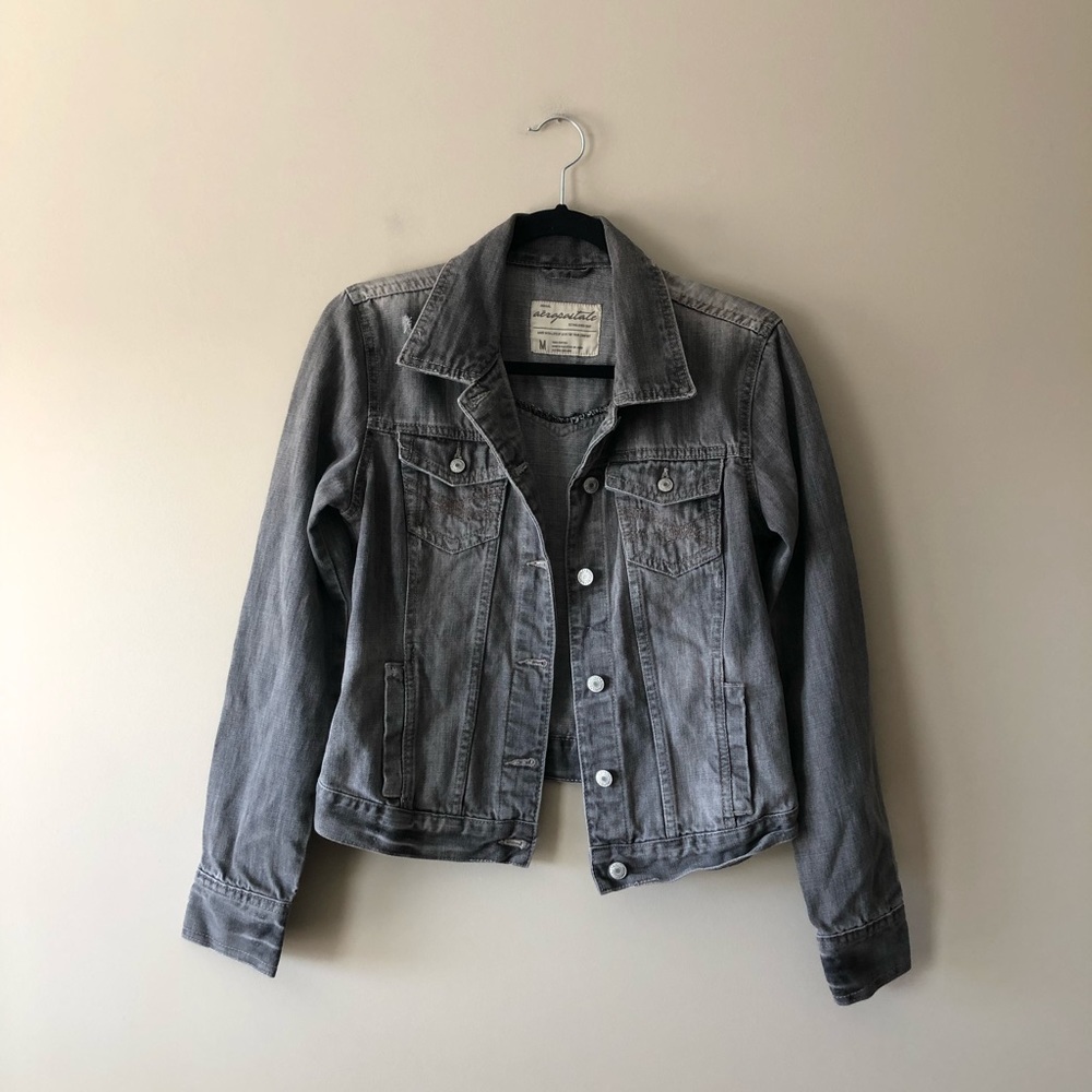 Aeropostale grey distressed denim jacket